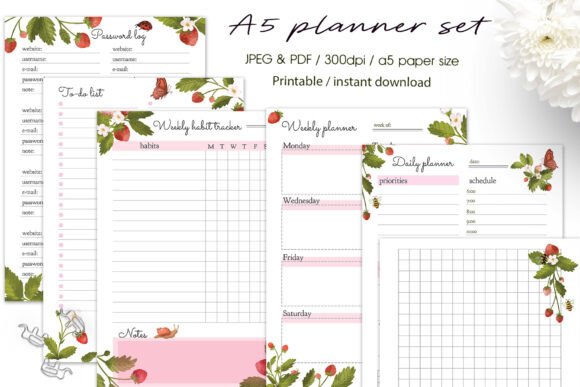 A5 Paper Size Cottagecore Planner Set for Creative and Productive Workflows
